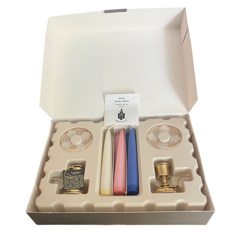 Partylite Newbury Gift Set Fine Brass Candle Holders & Candlesticks Plates P9510